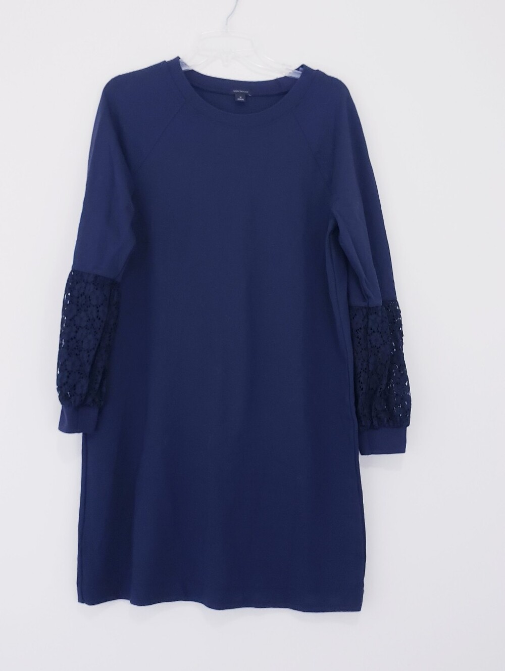 Ann Taylor Navy Blue Lace Balloon Long Sleeve Shift Career Dress Sheath Medium - Picture 2 of 9